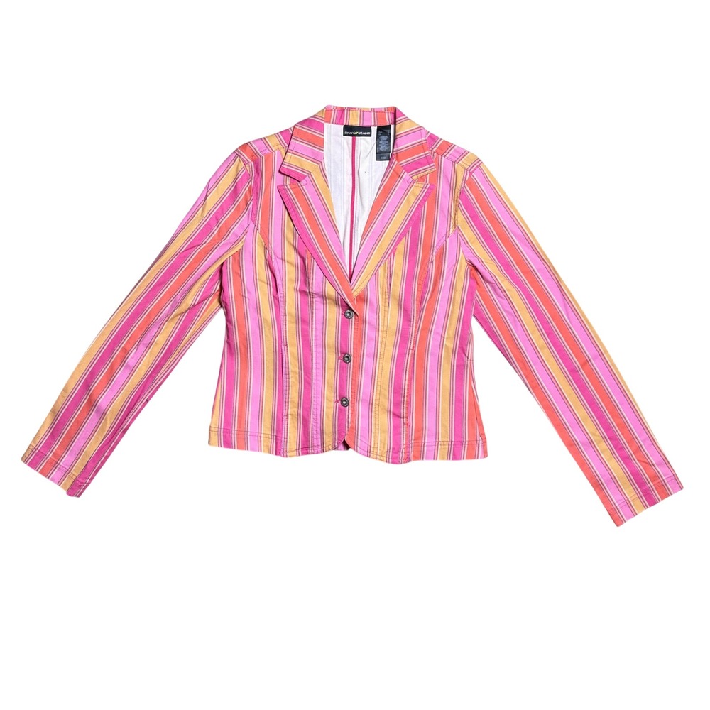 DKNY Jeans Womens Pink Orange Striped Blazer Jacket